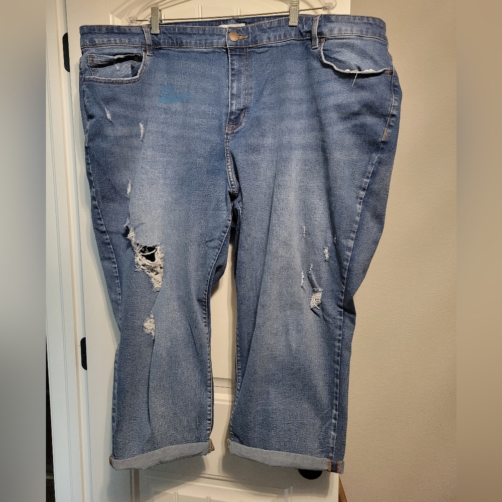 Lane Bryant Faded Blue Distressed Cropped Jeans